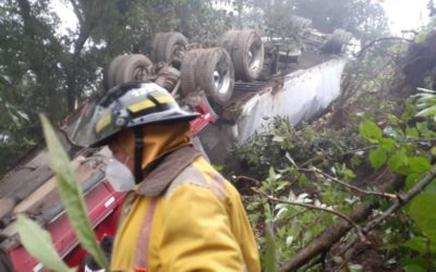 Tráiler cae a barranco y piloto se salva de milagro