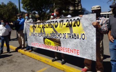 Taxistas y fleteros protestan en Quetzaltenango contra el Acuerdo Gubernativo 17-2020