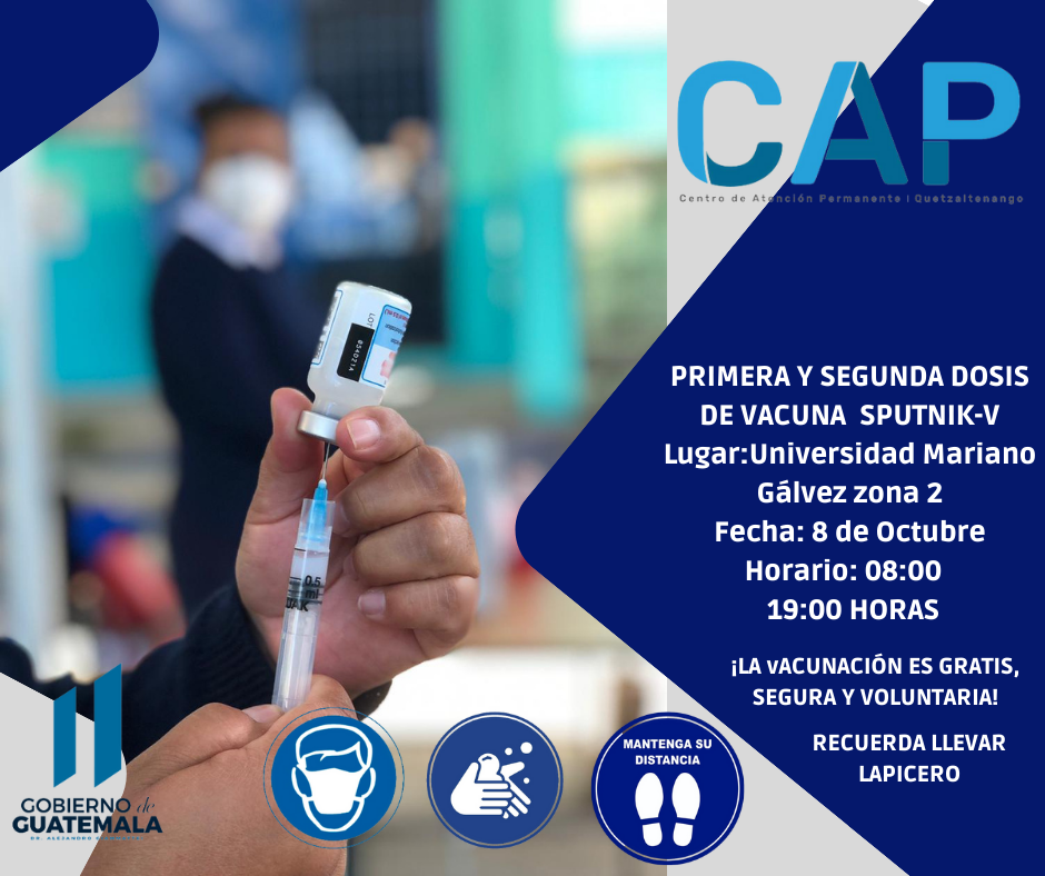 Puestos de vacunación en Xela, para el viernes 08 de octubre de 2021 