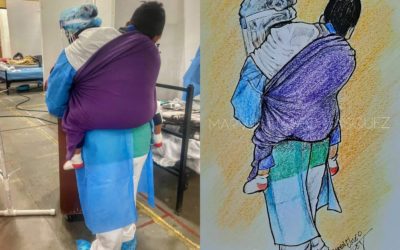 Enfermera del Hospital Temporal de Quetzaltenango es retratada por el artista Marvin Vásquez