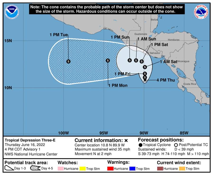 Se forma Depresión Tropical 3E al sur de Guatemala