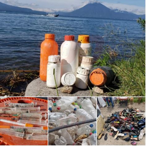 Zapatos, sandalias y jeringas, entre otros desechos, contaminan el lago Atitlán