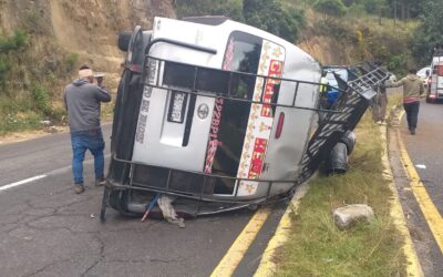 Dos adolescentes heridos al volcar microbús en la ruta Interamericana