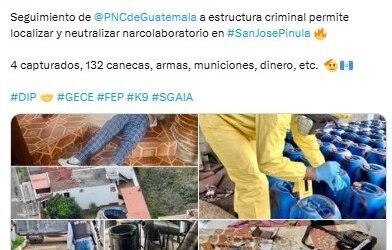 Ministro de Gobernación destaca operativo de la PNC que desmanteló narcolaboratorio en San José Pinula.
