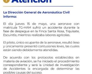 Avioneta se desploma en una finca en Escuintla
