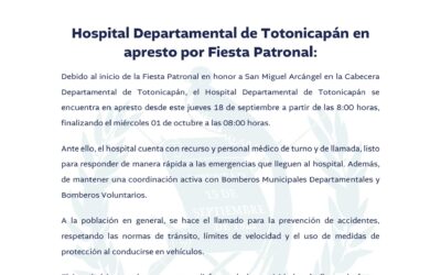 Hospital de Totonicapán se declara en alerta por Feria Patronal