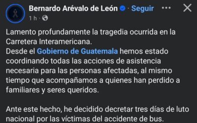 Pronunciamiento del presidente Bernardo Arévalo por tragedia en la Ruta Interamericana.