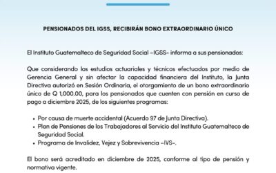 IGSS otorgará bono extraordinario de Q1 mil a pensionados