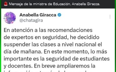 Mineduc suspende clases a nivel nacional este lunes por razones de seguridad