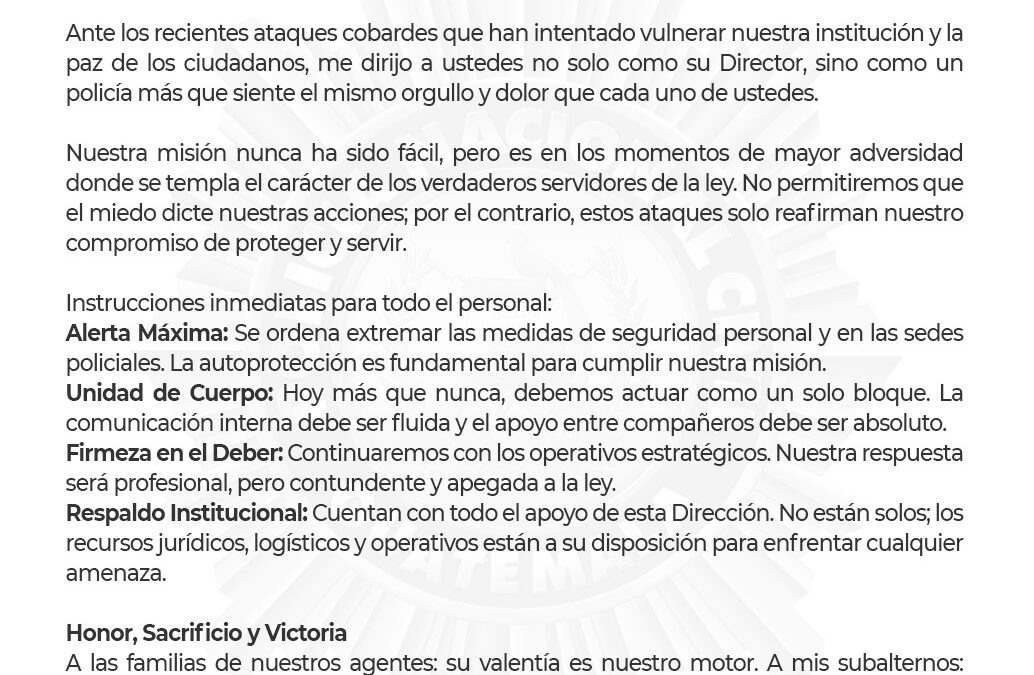 Director General de la PNC envía mensaje tras atentados mortales contra agentes