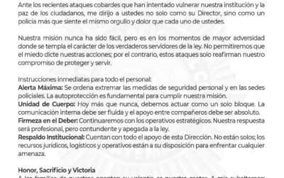 Director General de la PNC envía mensaje tras atentados mortales contra agentes