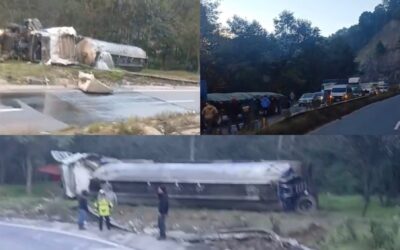 Vuelco de pipa provoca congestionamiento en el km 104 de la ruta Interamericana