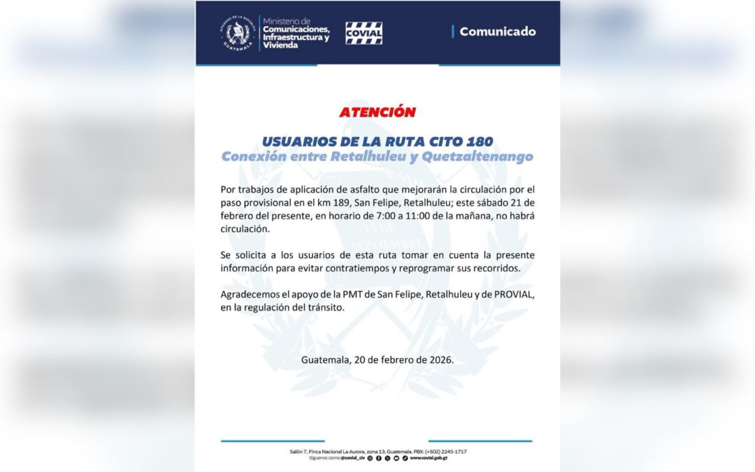 Aplicarán capa de asfalto en paso alterno del km 189 de la ruta CITO-180