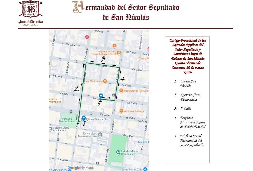 Cierres viales por procesión de iglesia San Nicolás de Xela