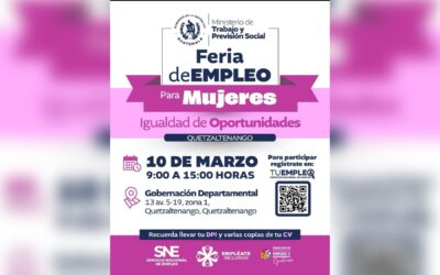 Realizarán feria de empleo para mujeres en Gobernación Departamental de Quetzaltenango