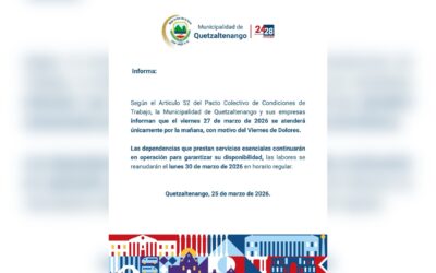 Municipalidad de Quetzaltenango cerrará en jornada vespertina este Viernes de Dolores