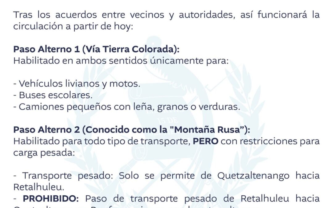 Movilidad en la ruta entre Quetzaltenango y Retalhuleu entra en nueva fase