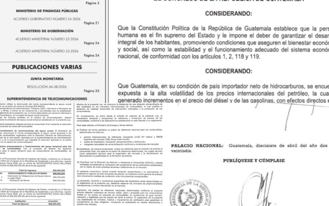 El presidente Bernardo Arévalo sanciona el subsidio temporal a los combustibles tras su publicación oficial en el Diario de Centro América