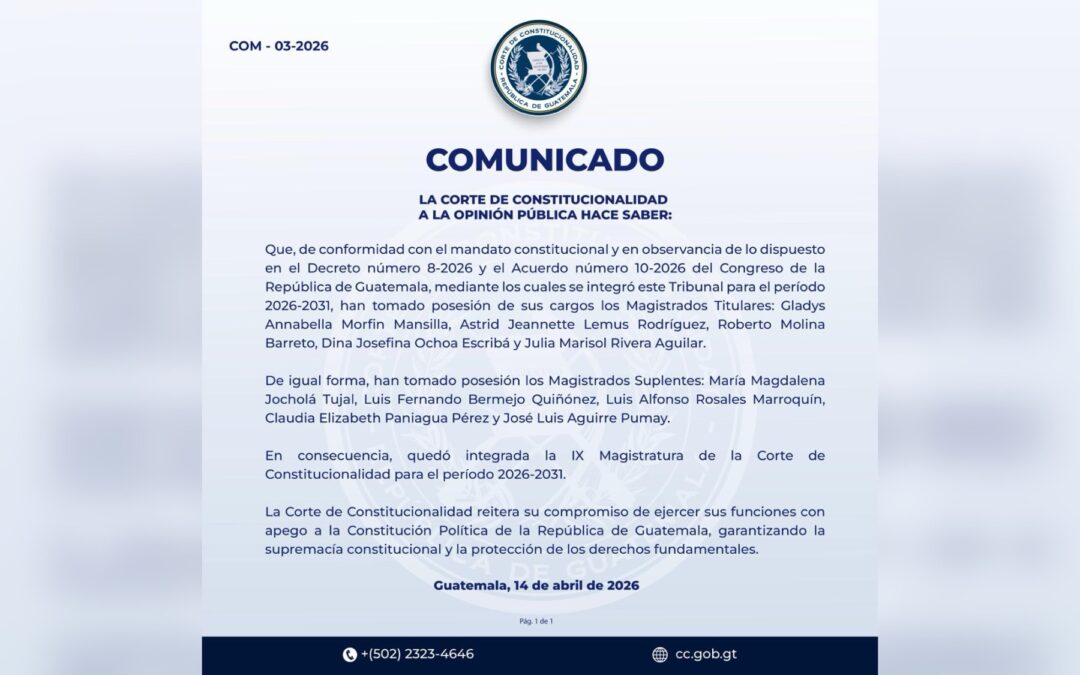 Entre tensiones y frenos judiciales: Asume la XI Magistratura de la Corte de Constitucionalidad