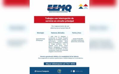 Anuncian suspensión de energía por trabajos en ramal Xela 3