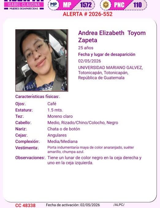 Activan Alerta Isabel-Claudina en Totonicapán para localizar a joven