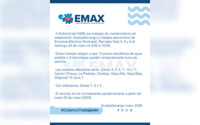 EMAX anuncia suspensión y deficiencia en el servicio de agua potable para este domingo por trabajos del INDE