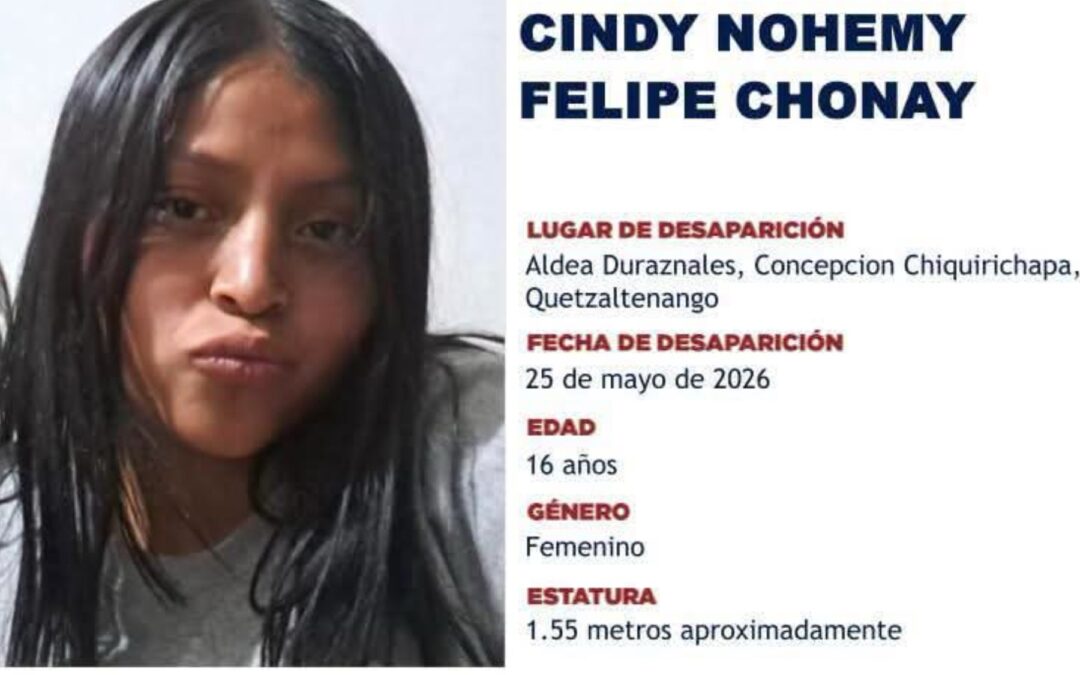 Activan alerta Alba-Keneth para localizar a una menor de edad desaparecida en Concepción Chiquirichapa