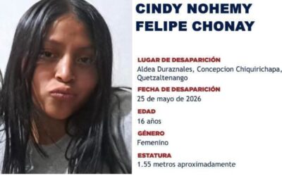 Activan alerta Alba-Keneth para localizar a una menor de edad desaparecida en Concepción Chiquirichapa