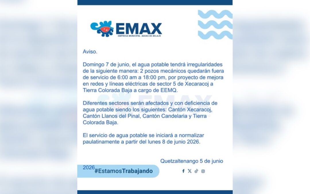 Anuncian irregularidades en el servicio de agua potable para diversos sectores de Quetzaltenango