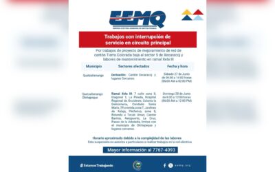 EEMQ anuncia suspensiones temporales del servicio eléctrico para este fin de semana
