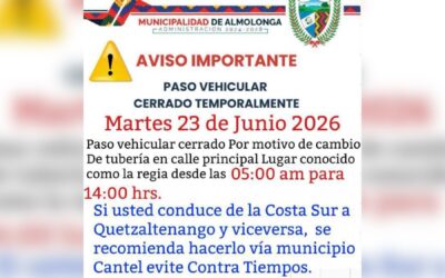Anuncian cierre temporal de paso vehicular en Almolonga este martes