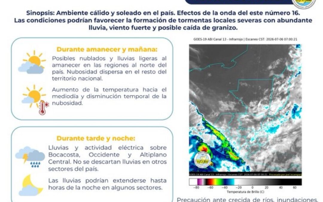 INSIVUMEH advierte sobre tormentas locales severas y posible caída de granizo por Onda del Este No. 16.