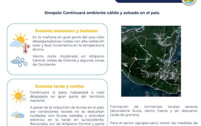 INSIVUMEH pronostica ambiente cálido y posible ingreso de humedad esta semana.