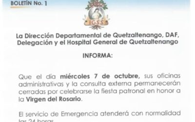 IGSS informa cierre por fiesta patronal en Quetzaltenango
