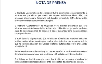 IGM desmiente supuesta oferta laboral en el extranjero y alerta por estafa telefónica.