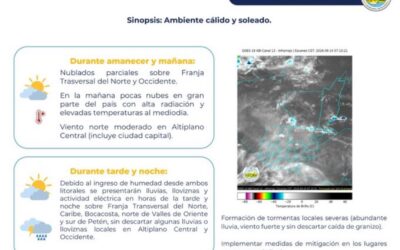 Boletín meteorológico: Prevén lluvias y actividad eléctrica para este 14 de septiembre en el país.